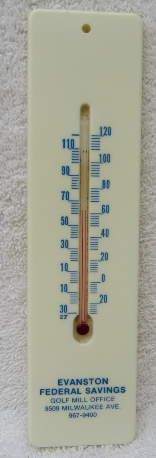 Vintage Wall Advertising 8″ Plastic Thermometer “Evanston Federal Savings IL”