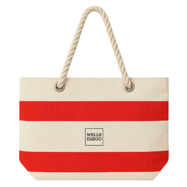 NWOT Wells Fargo Bank Red/White Striped Canvas Tote Bag
