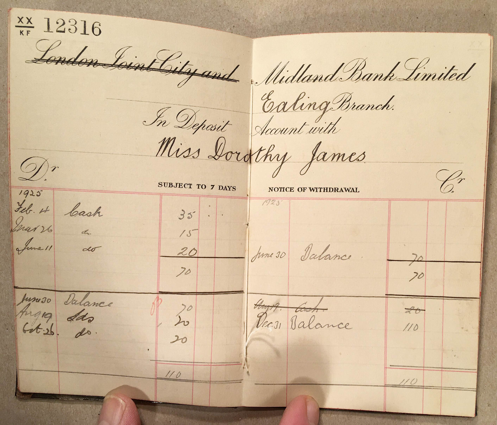 Ealing UK 1925 LONDON JOINT CITY AND MIDLAND BANK LTD Account Ledger Book