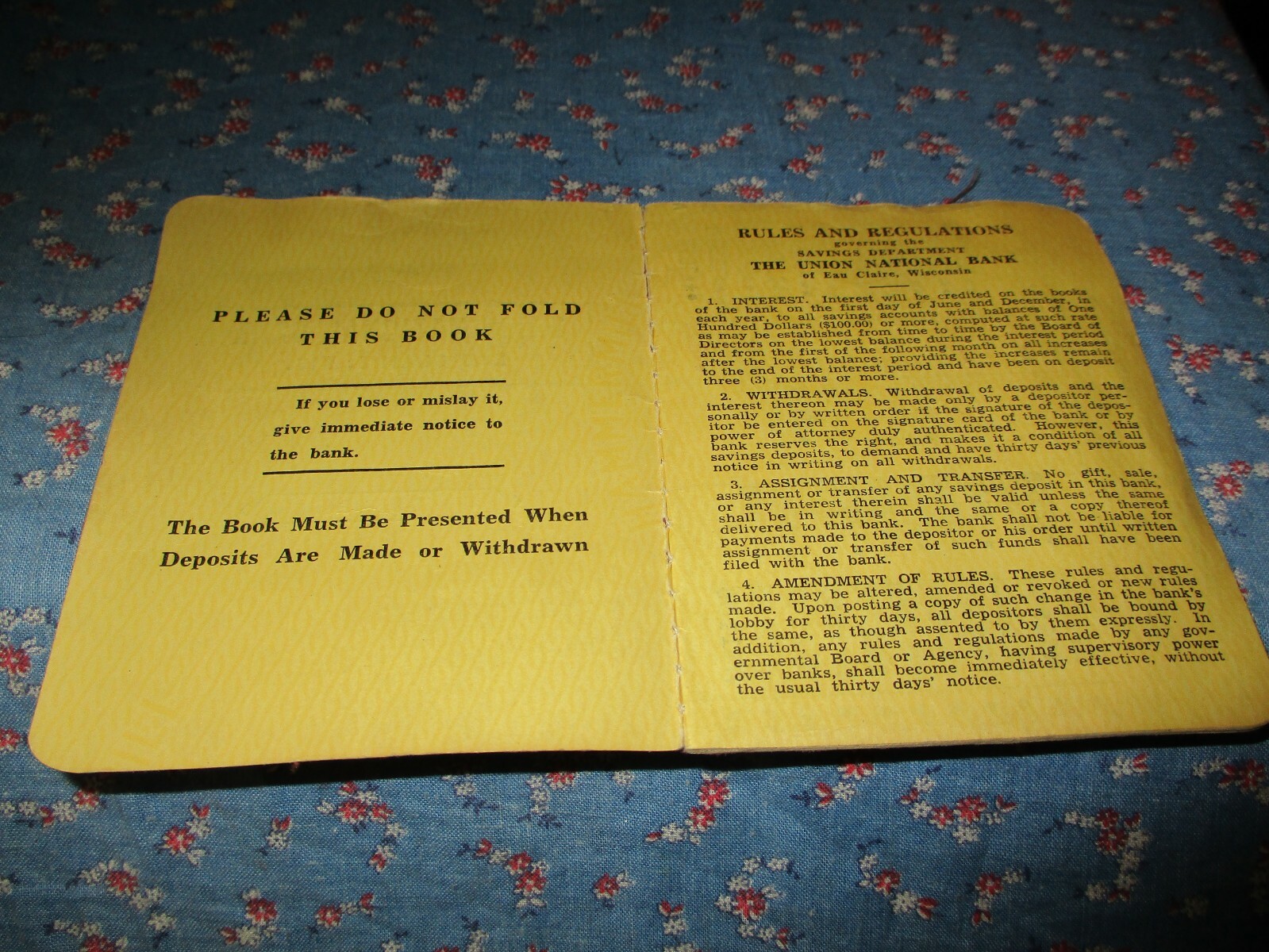 Union Savings Bank Eau Claire Wis Savings Department 1950’s-60’s Bank Book