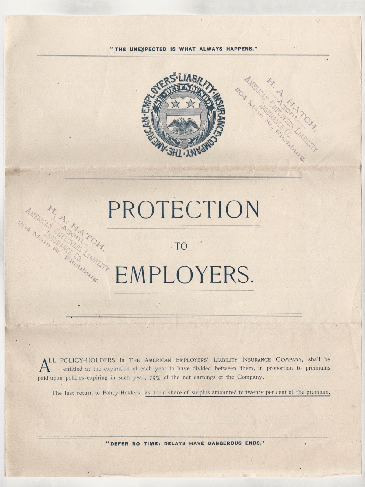 1890s AMERICAN EMPLOYERS LIABILITY INSURANCE COMPANY OF NJ ADVERTISING FLIER