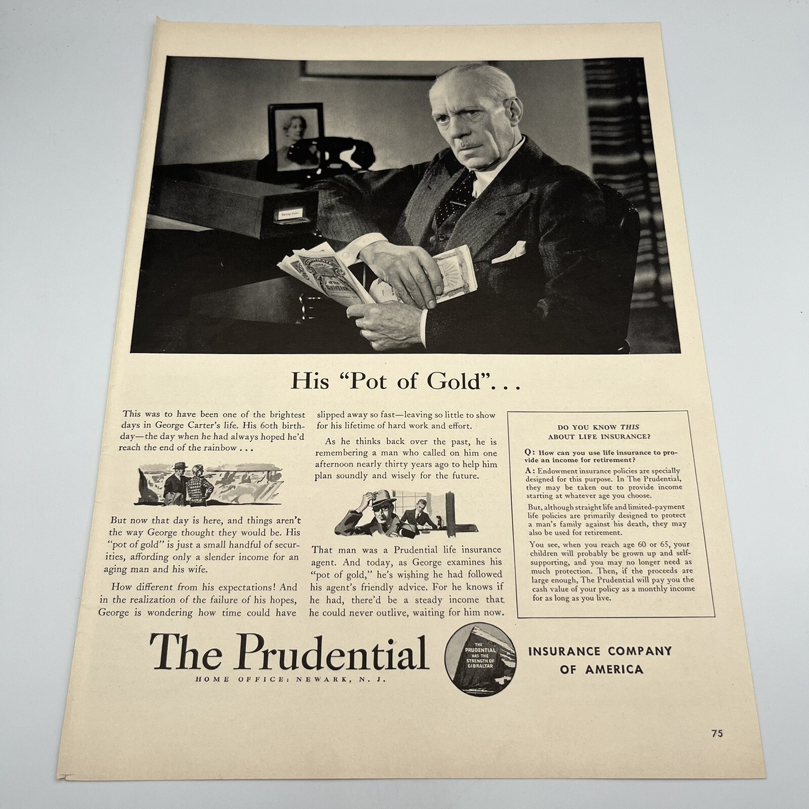 1941 The Prudential Insurance Vtg Print Ad 10″x14″ he missed his pot of gold