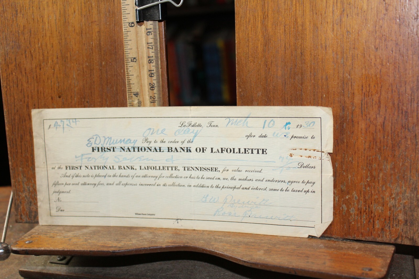 Antique 1932 Tennessee Note First National Bank LaFollette