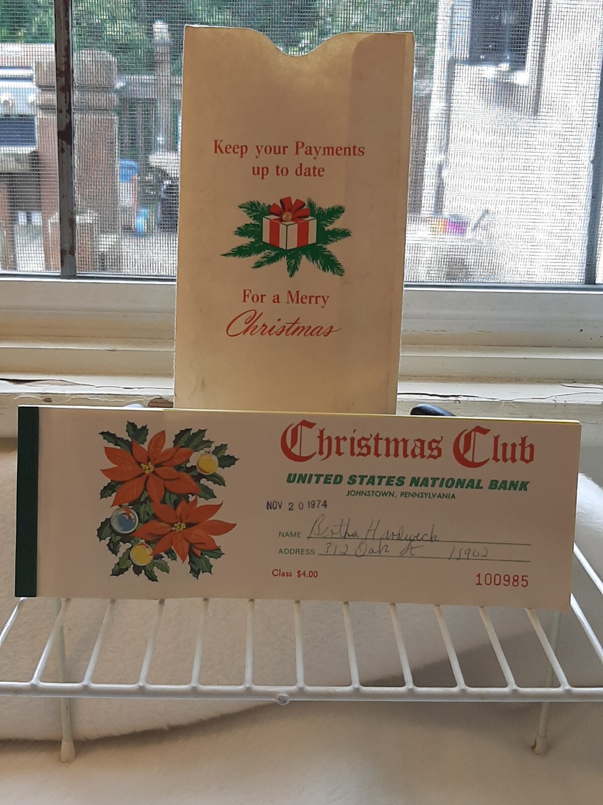 1974 United States National Bank Christmas Club Receipt Book Johnstown, Pa