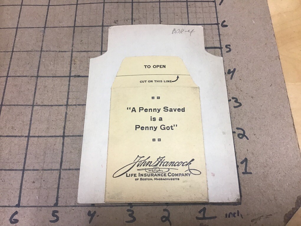 Original Vintage JOHN HANCOCK – PAPER/CARDBOARD – DOG BANK unused