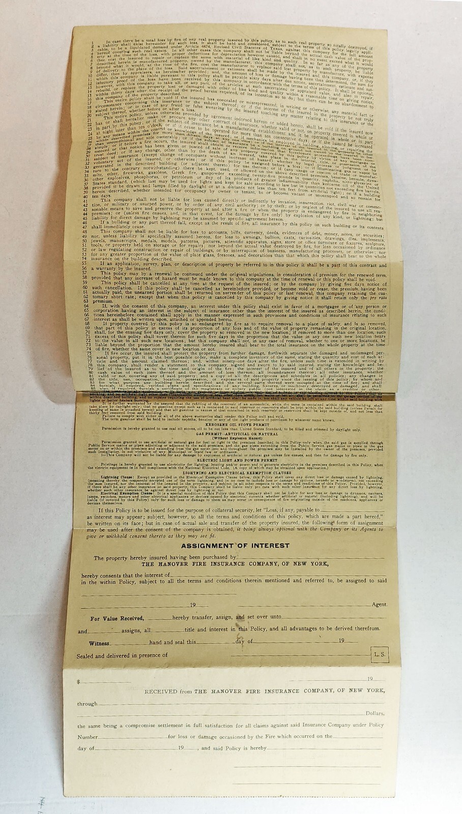 1928 Hanover Insurance Texas Standard Fire Policy ~ Tenant House White / Colored