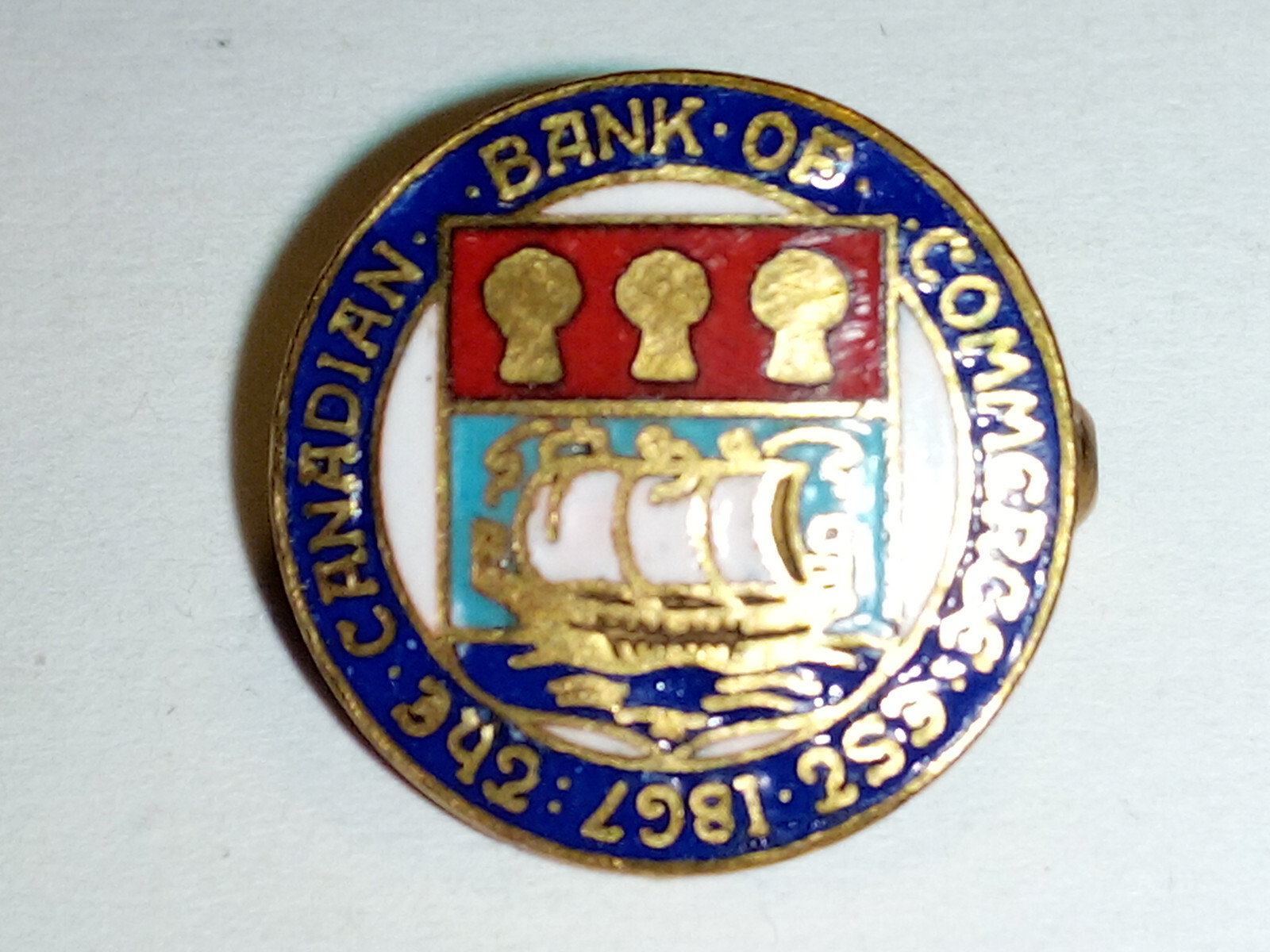 Vintage The Canadian Bank Of Commerce Est 1867 Enamel Lapel Hat Pin