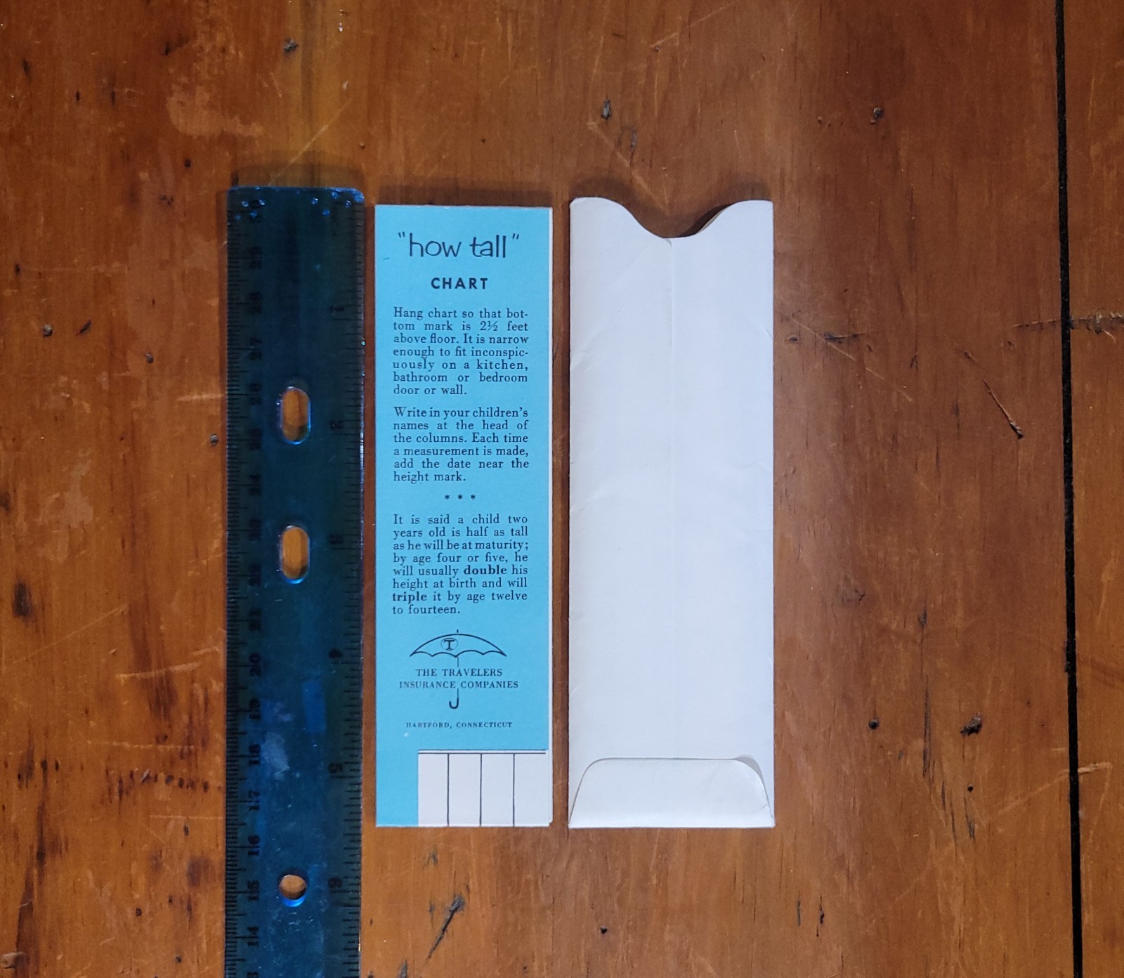 VTG ’60s The Travelers “how tall” Height Chart Insurance Advertising Made USA