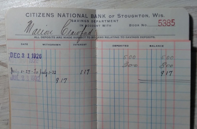 1926 Citizens National Bank of Stoughton WI Wisconsin Savings Deposit Book