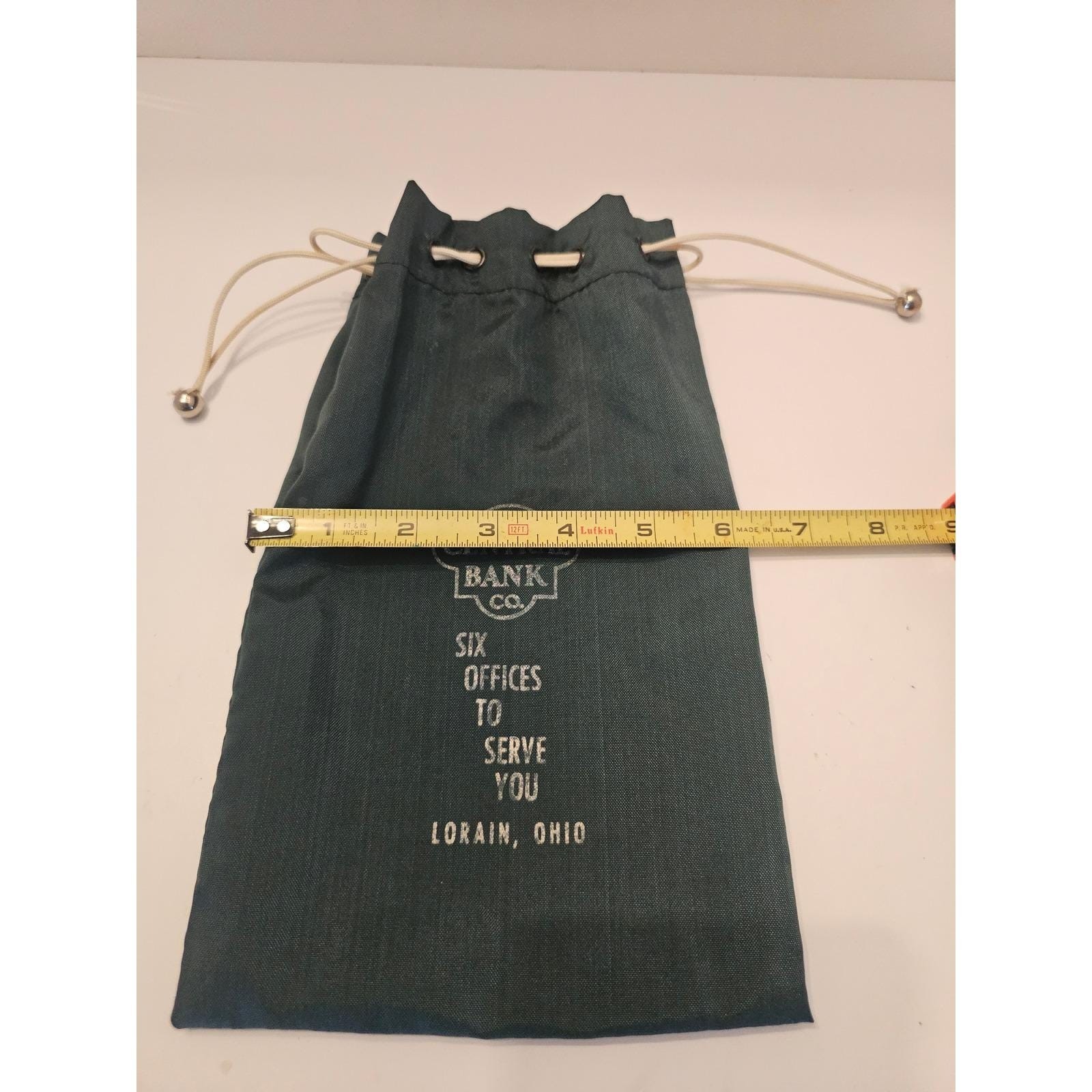 Vintage Central Bank Co Lorain Ohio Drawstring Coin Deposit Pouch Bag Green