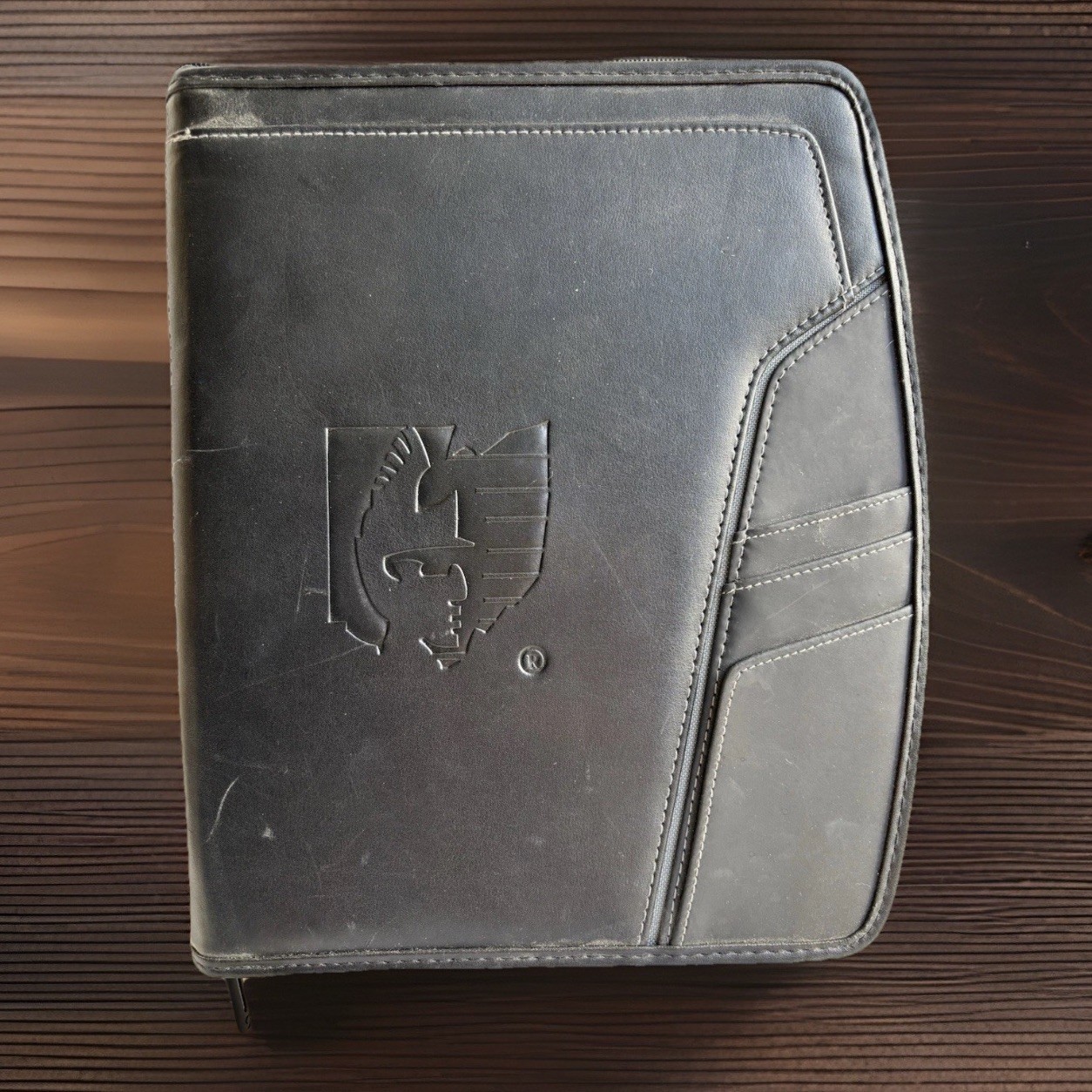 Ohio Mutual Insurance LEEDS Leather File Folder Black Leather VINTAGE