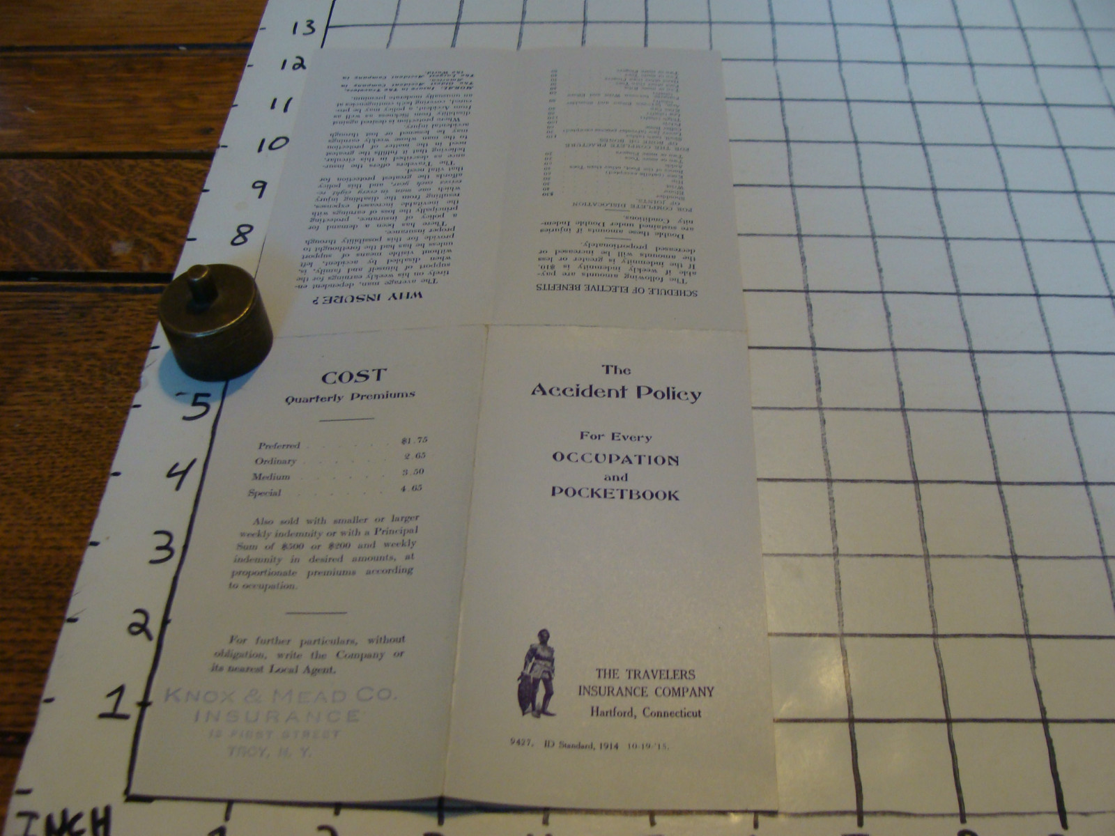 Vintage paper: 1915 Travelers Ins. ACCIDENT POLICY BROCHURE