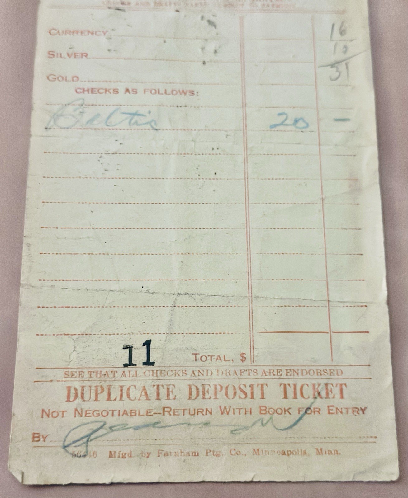 Antique 1927 Brandon Savings Bank Deposit Slip Brandon Athletic Club Ephemera