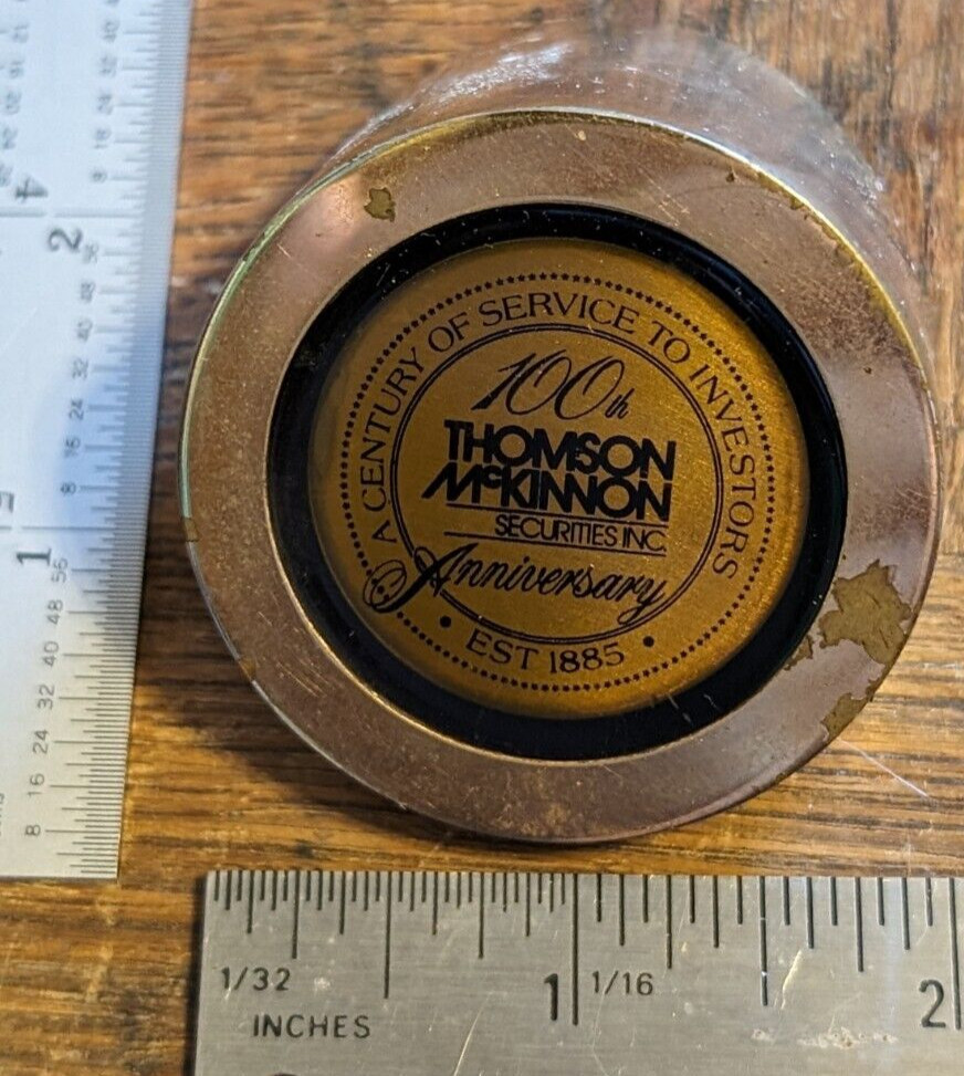 Thomson McKinnon Securities 100th Anniversary Paper Weight 1885-1985 Vintage