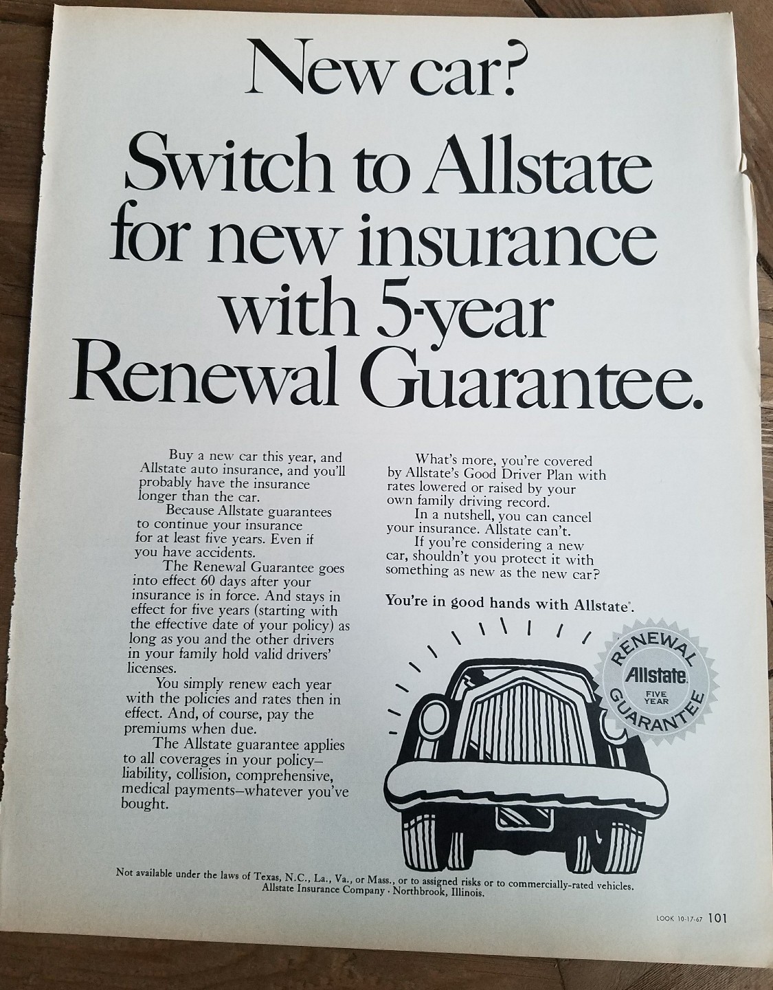 1967 Allstate Insurance switch to with five-year renewal guarantee ad