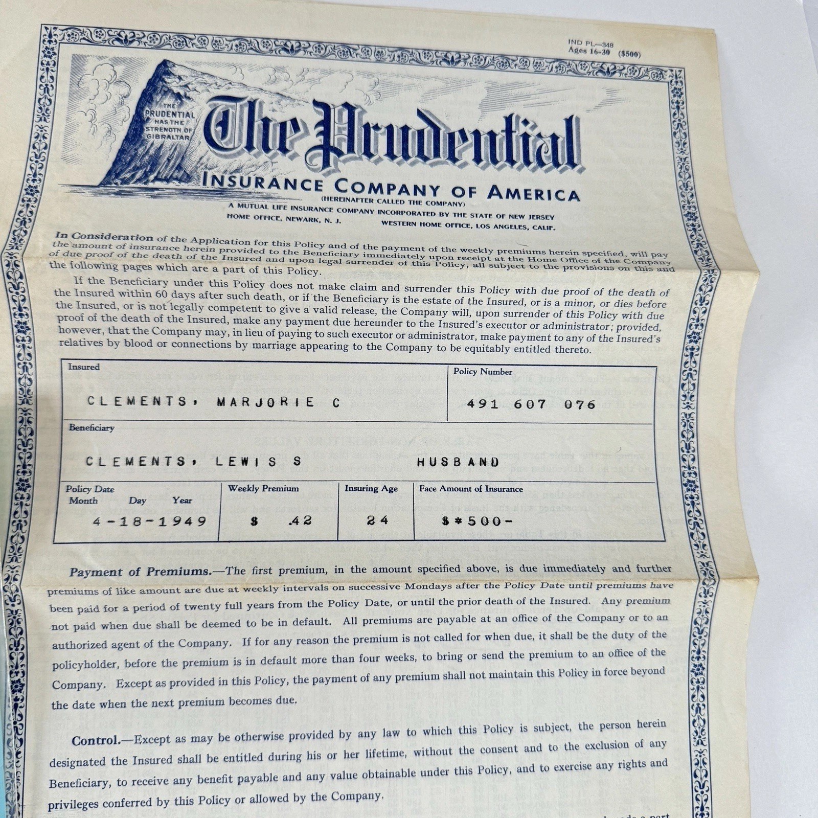 Vintage 1940s Prudential Insurance Ephemera Lot – Policies, Forms, Portfolio
