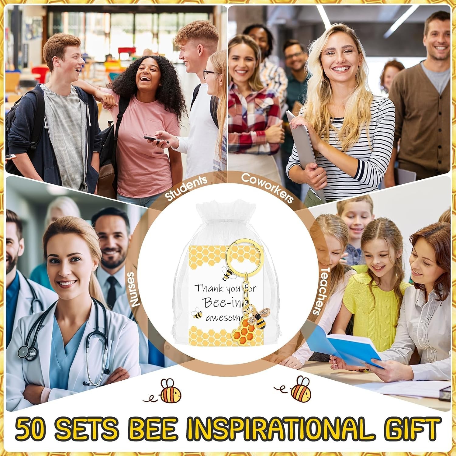 Employee Appreciation Bee Keychains Thank You Cards