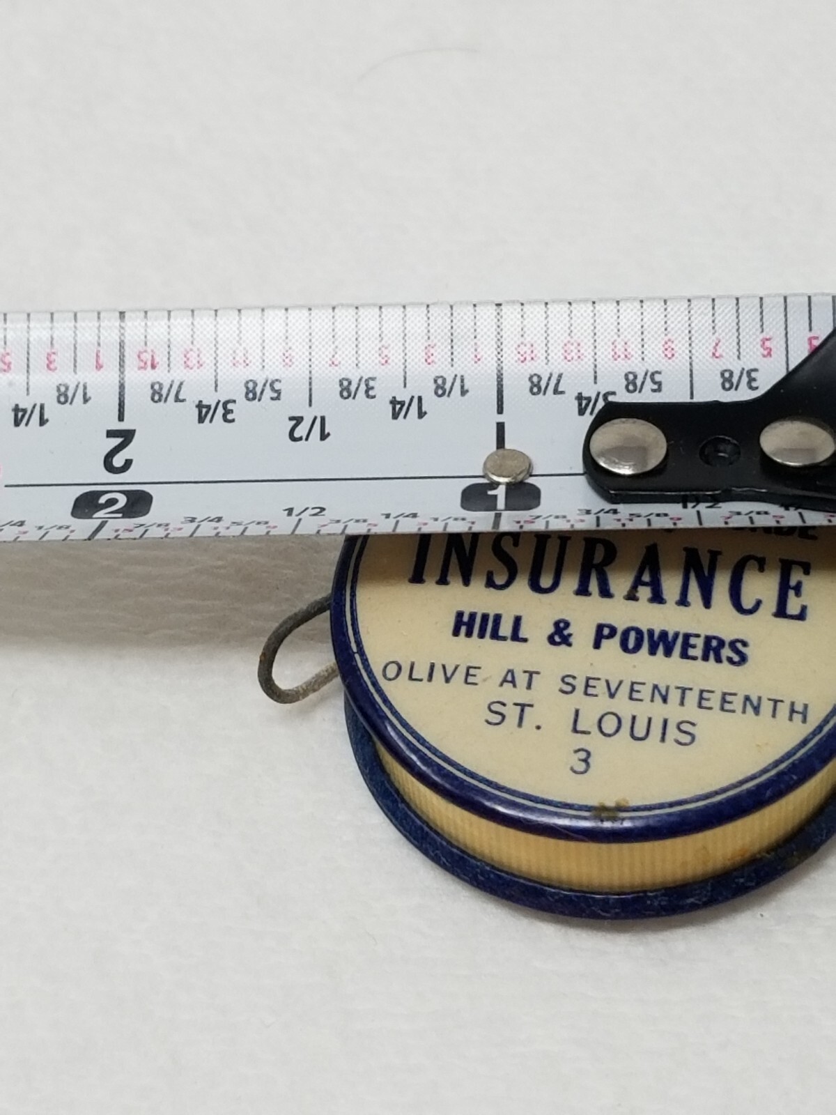 Thompson Kincade Insurance Tape Measure 1940s St. Louis Missouri Olive 17th