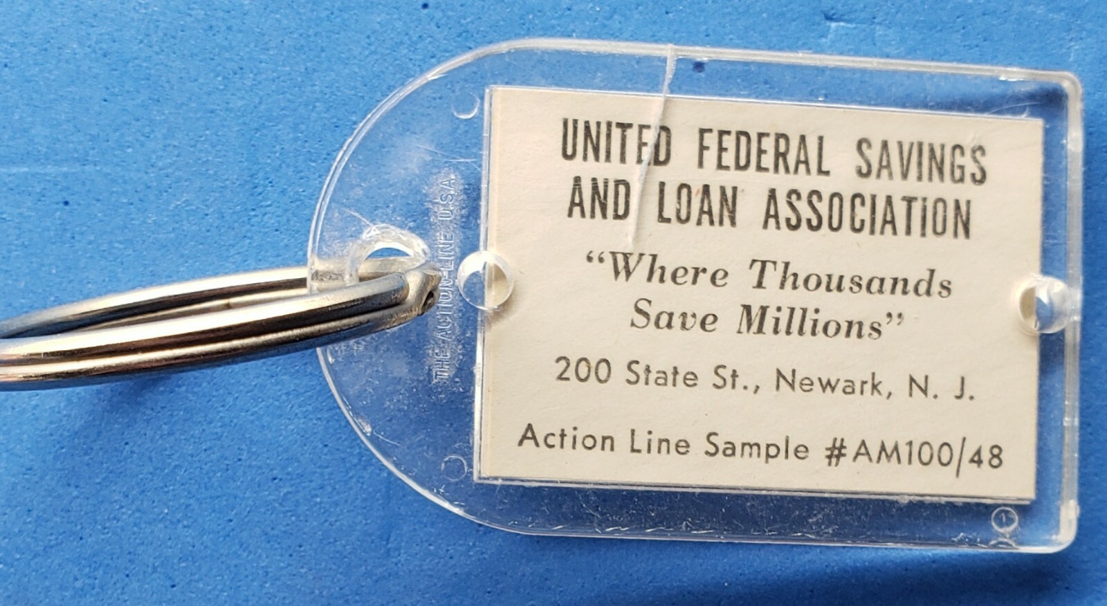 VTG UNITED FEDERAL SAVINGS & LOAN NEWARK N. J. KEYRING FOB (LONG MAY SHE WAVE)