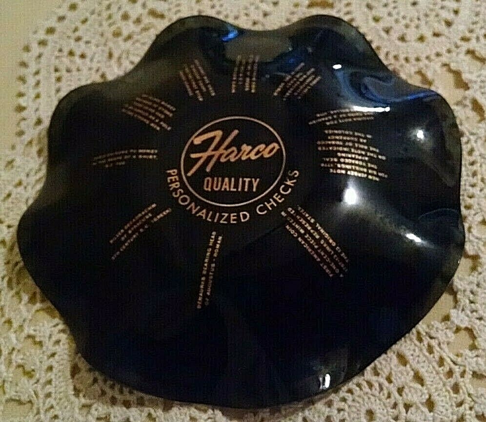 Harco Personalized Checks Ashtray Dish Bowl Money Currency Gold Aqua Silver