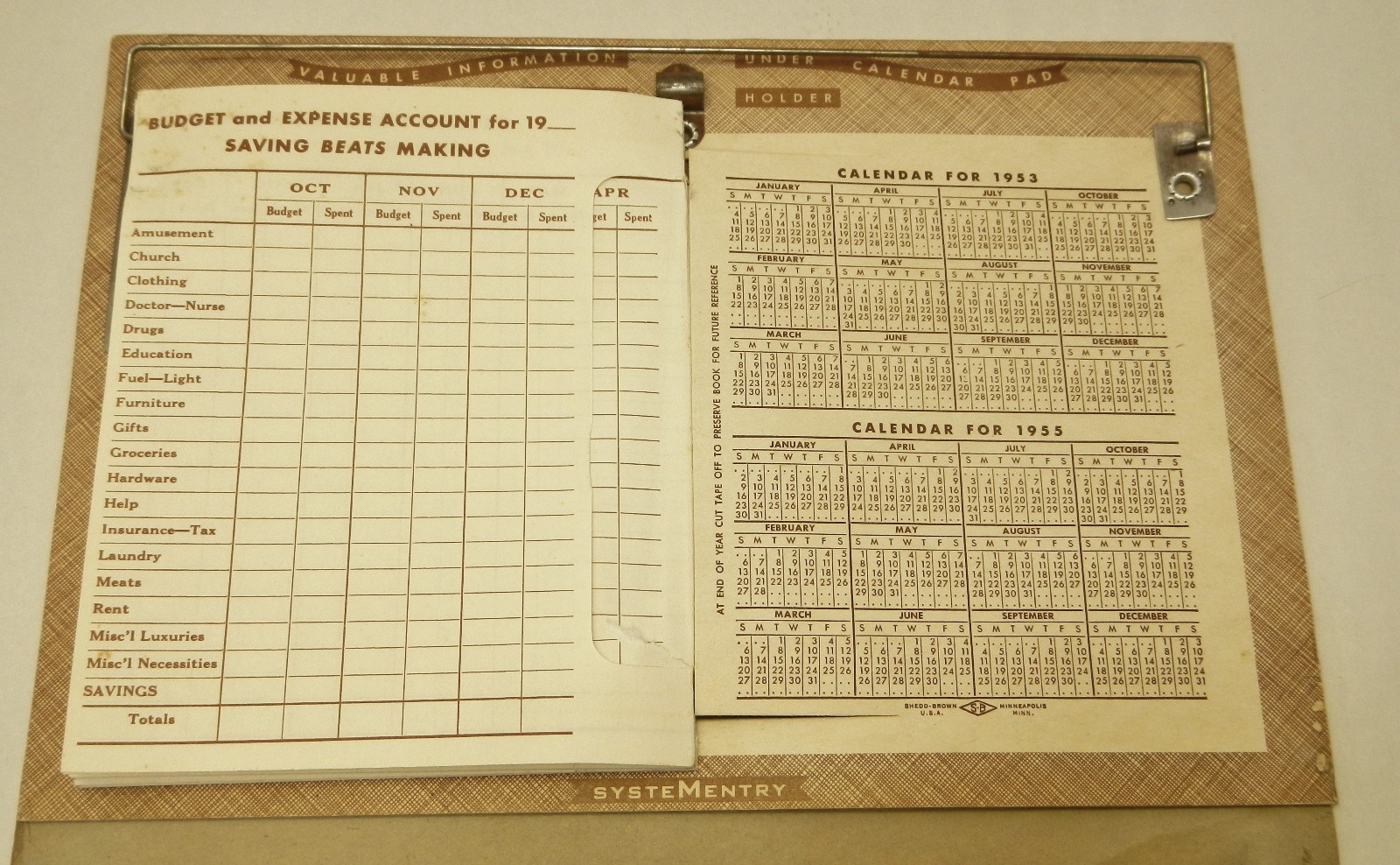 Vintage 1954 Citizens National Bank advertising record keeping Savings calendar