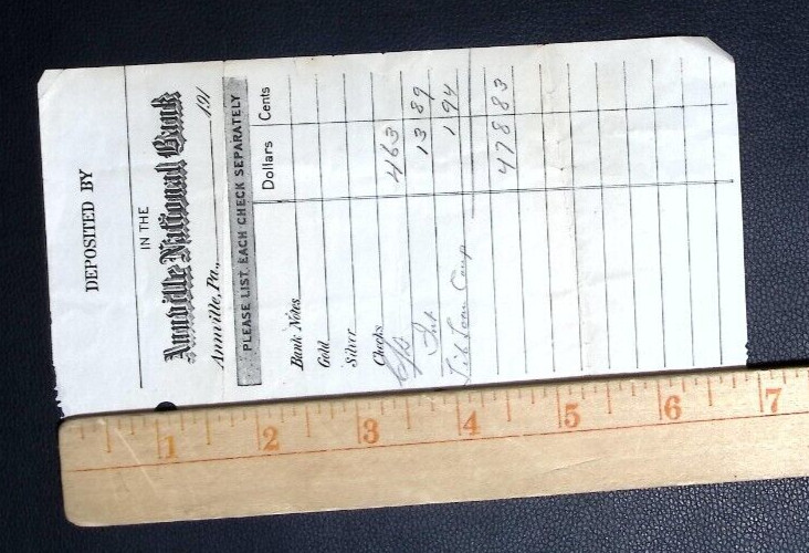 1910s Annville National Bank Deposit Slip – Historical Financial Document