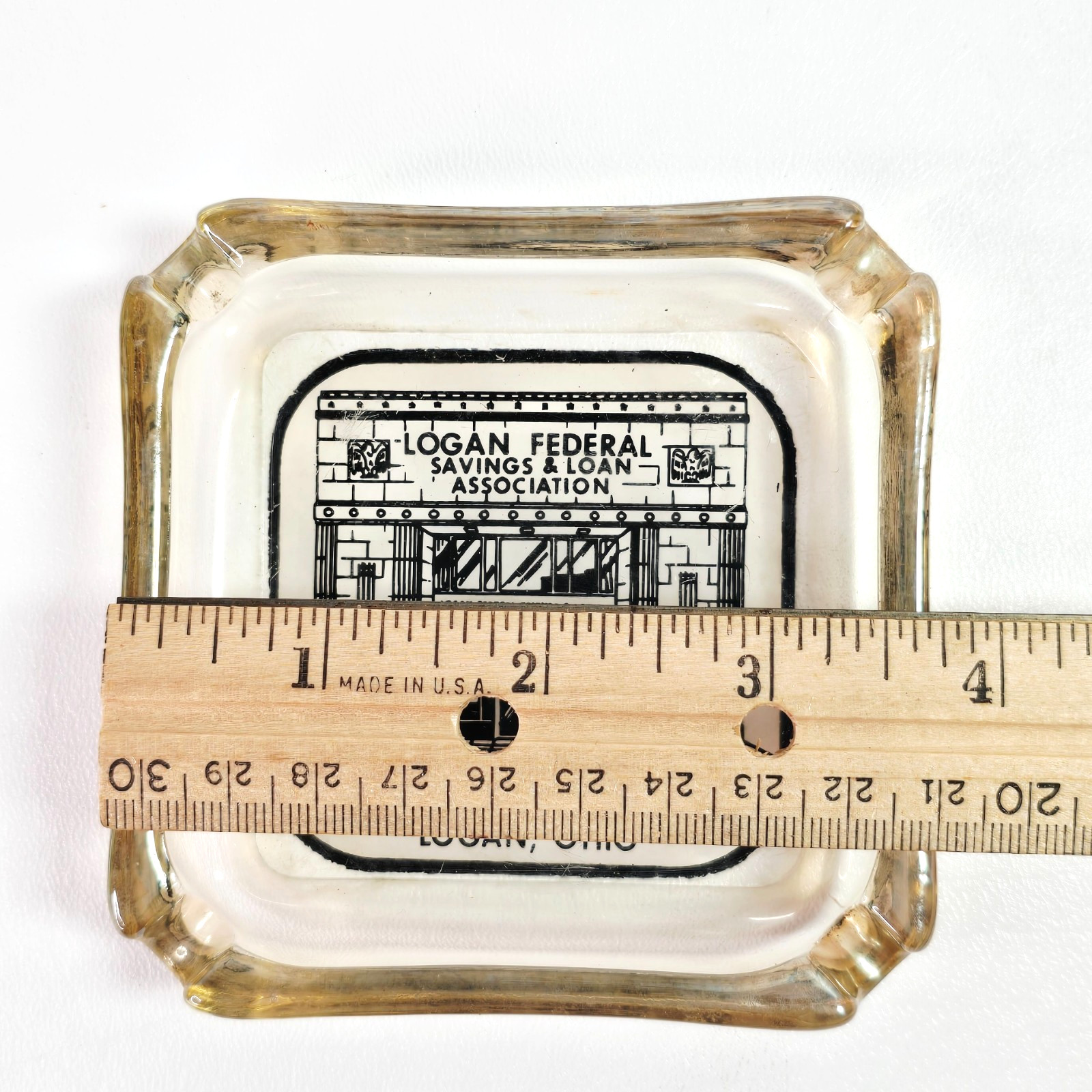 Logan Federal Savings & Loan Association Logan Ohio Advertising Glass Ashtray