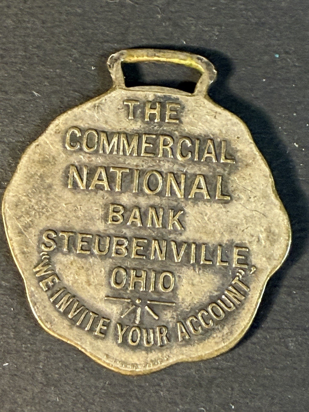 The Commercial National Bank Steubenville Ohio Metal Watch Fob