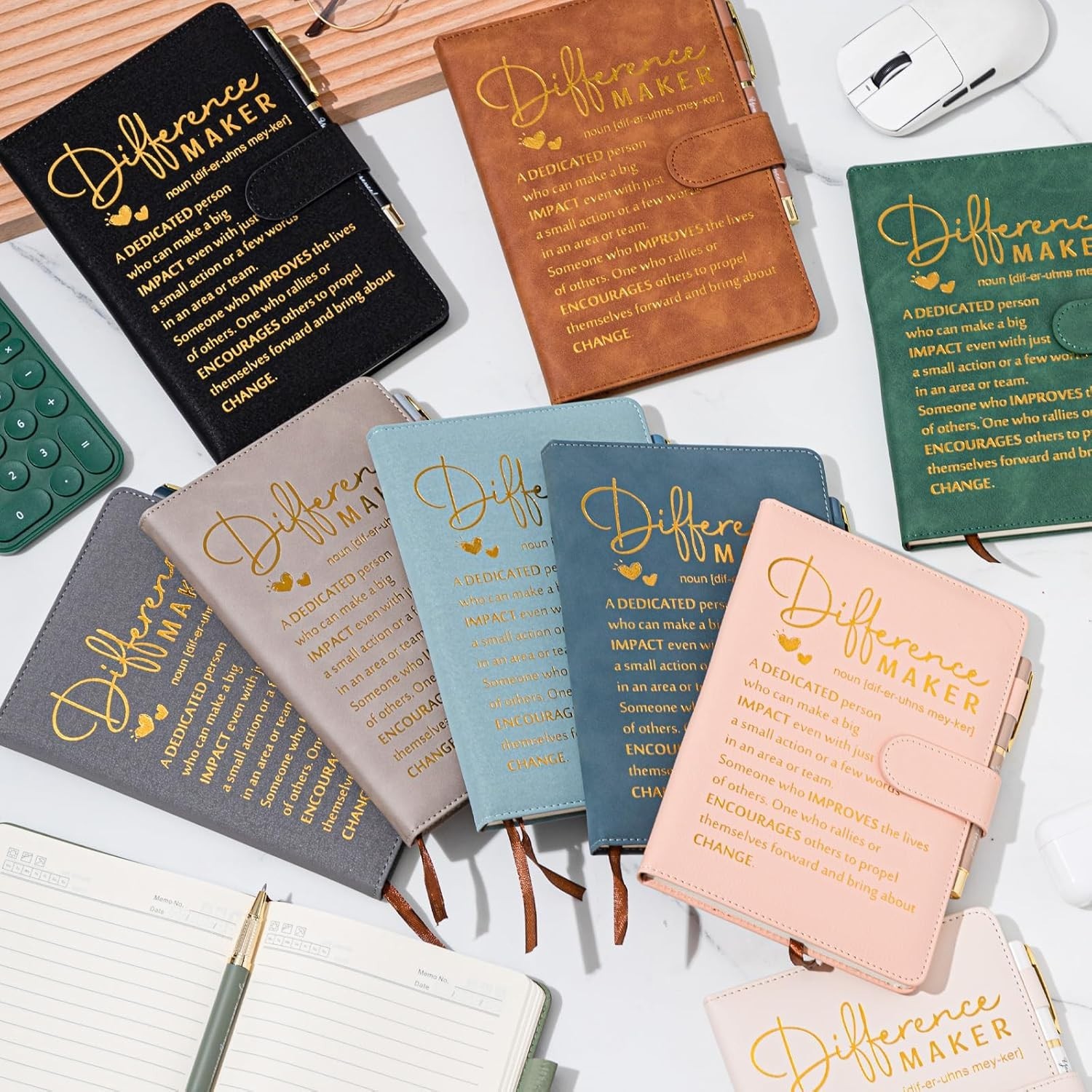 Bulk 20 Sets of Morandi A5 Leather Notebooks & Motivational Pens for Team Gifts