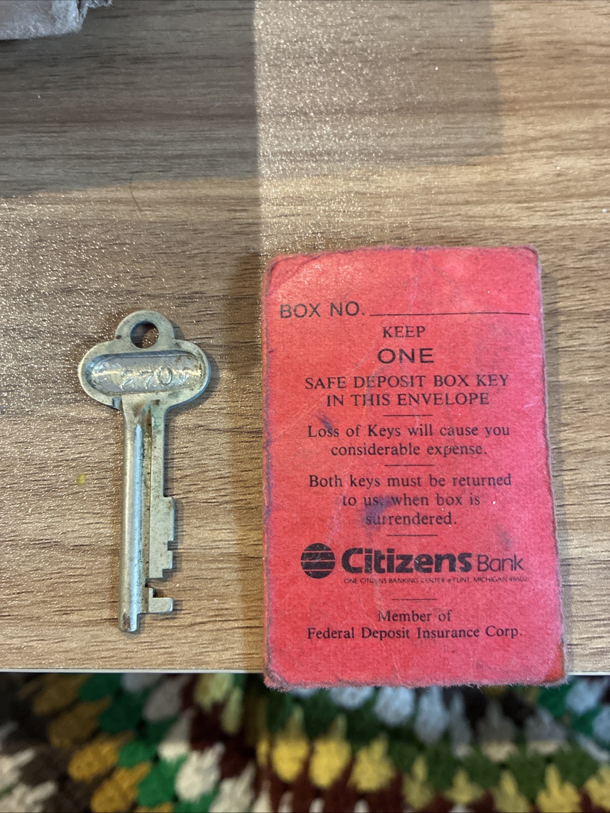 Citizens Bank Paper Envelope Safe Deposit Box 3″x2″ Vintage
