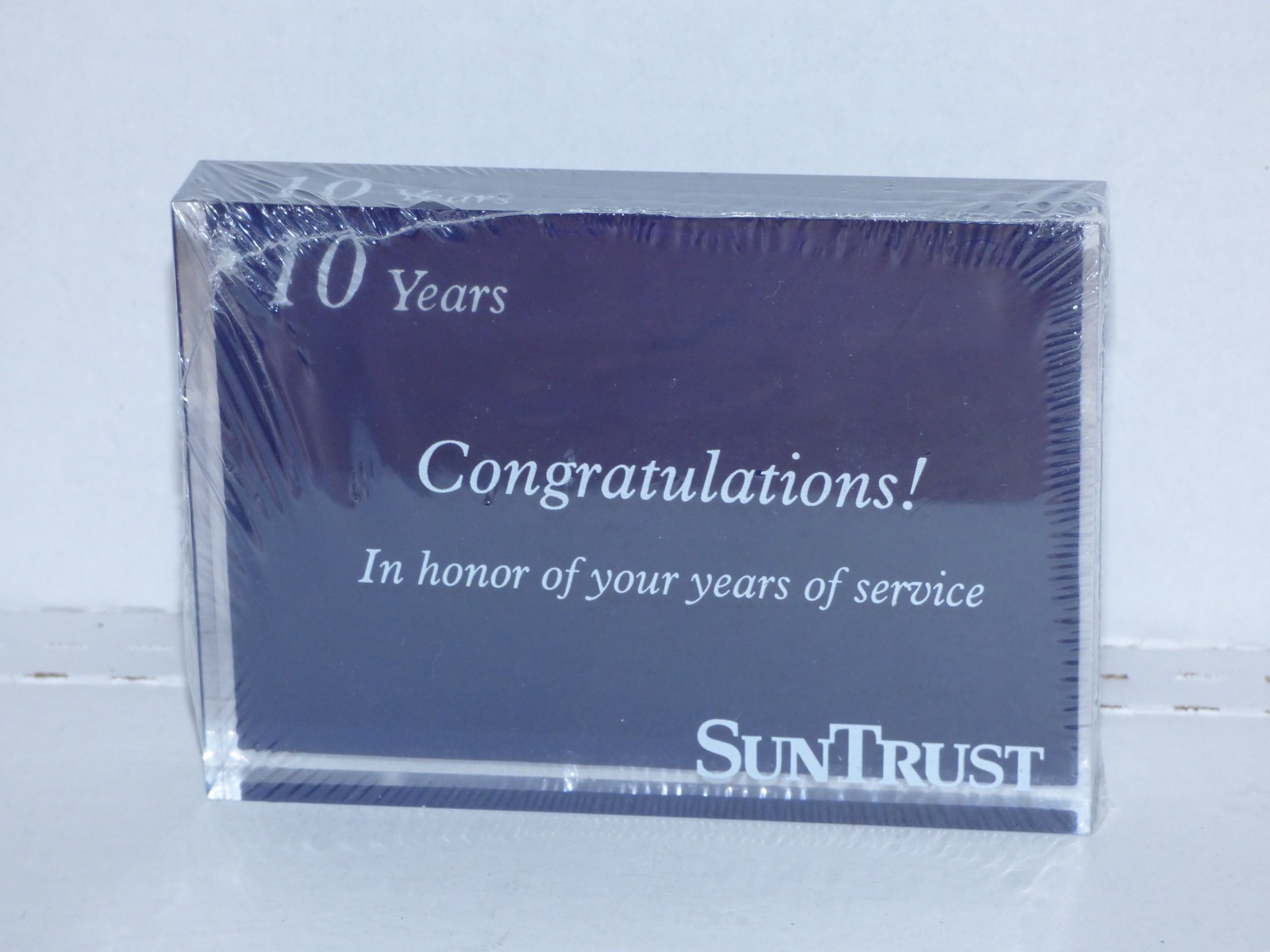 Vintage SunTrust Bank Employee 10-Year Service Lucite Award – SEALED