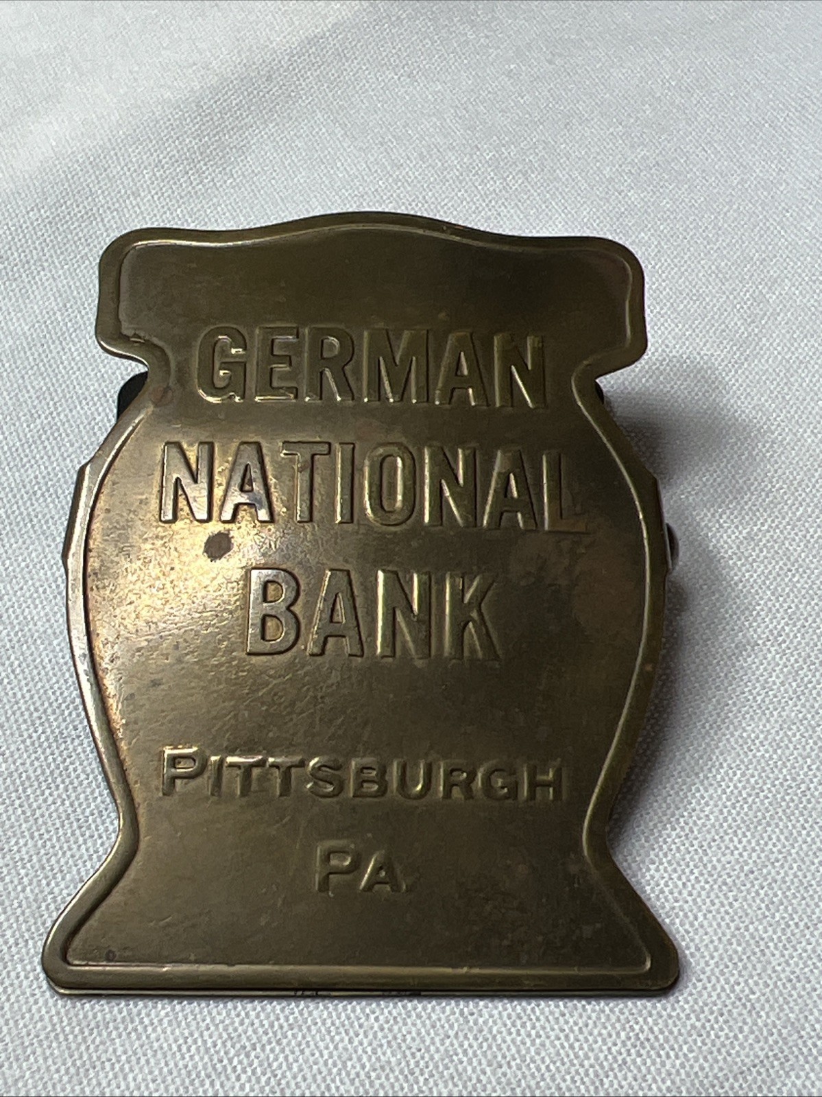 Antique Brass German National Bank Pittsburgh PA Advertising Binder Paper Clip