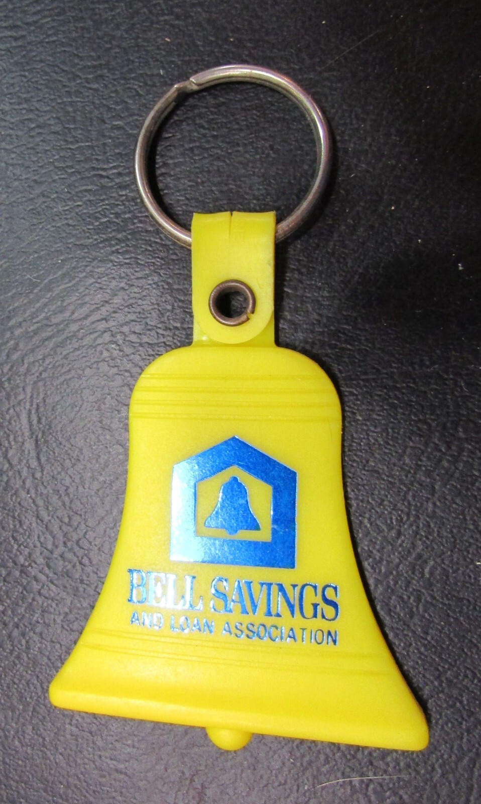 Vintage 1980’s Bell Savings and Loan Association Yellow Plastic Key Ring Fob