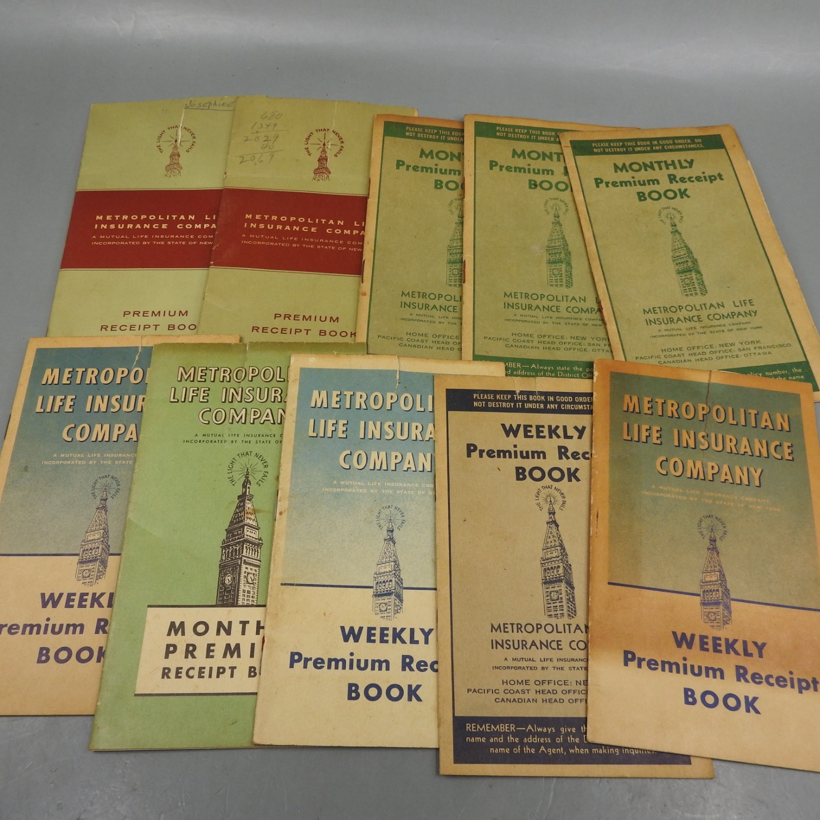 Lot 10 Vintage 1940s 1960s Metropolitan Life Insurance Premium Receipt Books Eph
