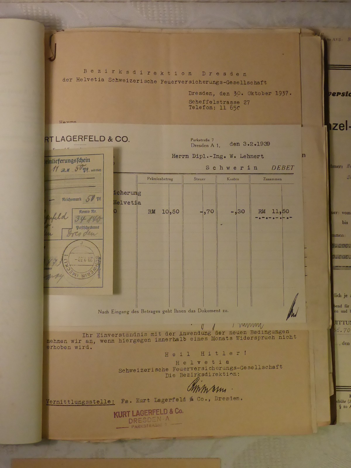Old Folder With Documents Insurance Policy Insurance Certificate c. 1930-1945
