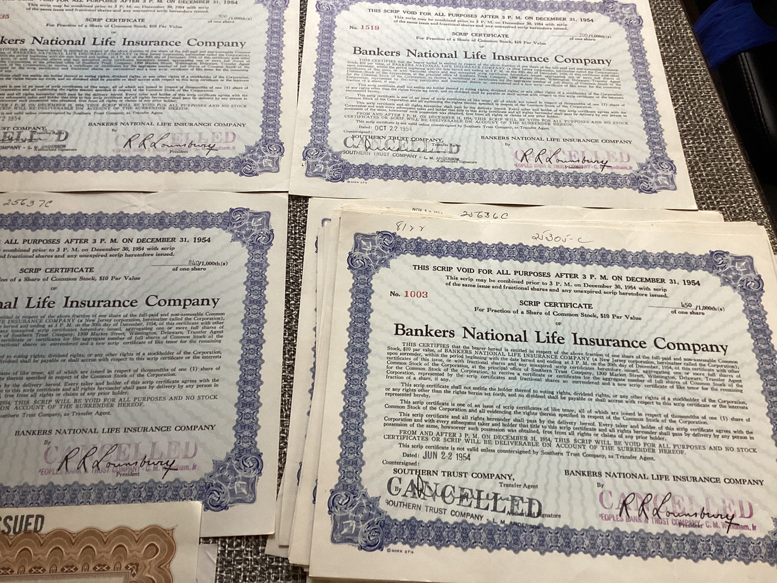 Vintage Lot of 100 :Bankers National Life Insurance CO. Certificates (Cancelled)