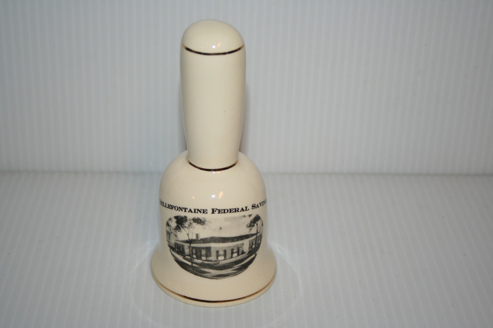 Advertising Bellefontaine Federal Savings Ceramic Bell Outdoor Winter Scene 1976
