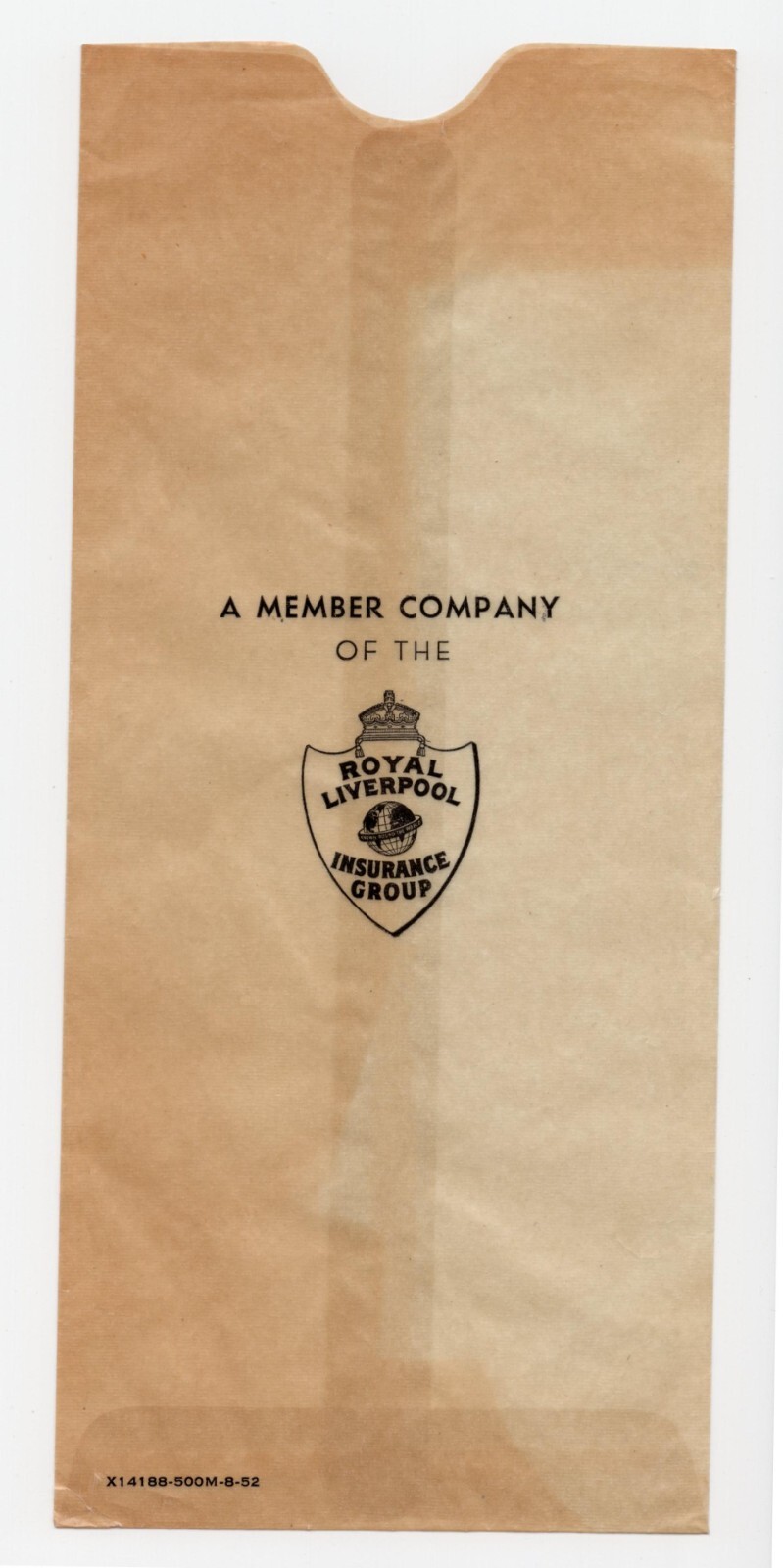 Vtg Royal Liverpool Insurance Group Advertising Glassine Document Bag 1940s 50s