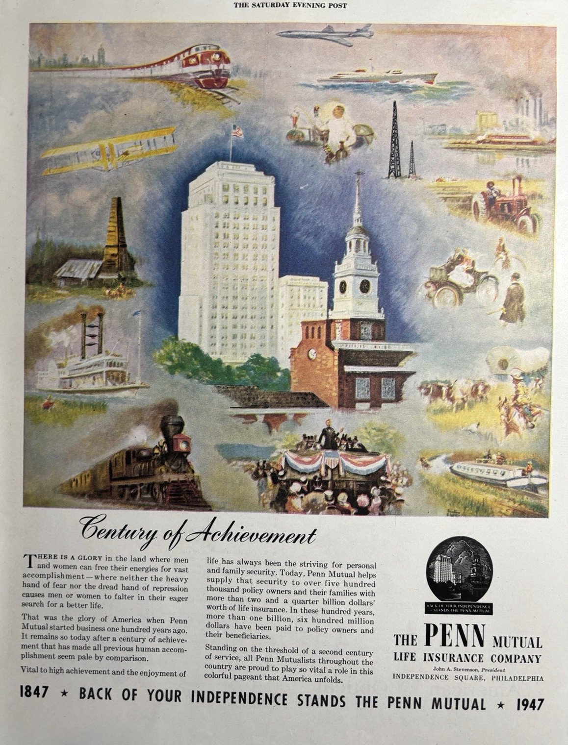 1947 Penn Mutual Life Insurance Co Century Achievement Phila Glory VTG Print Ad