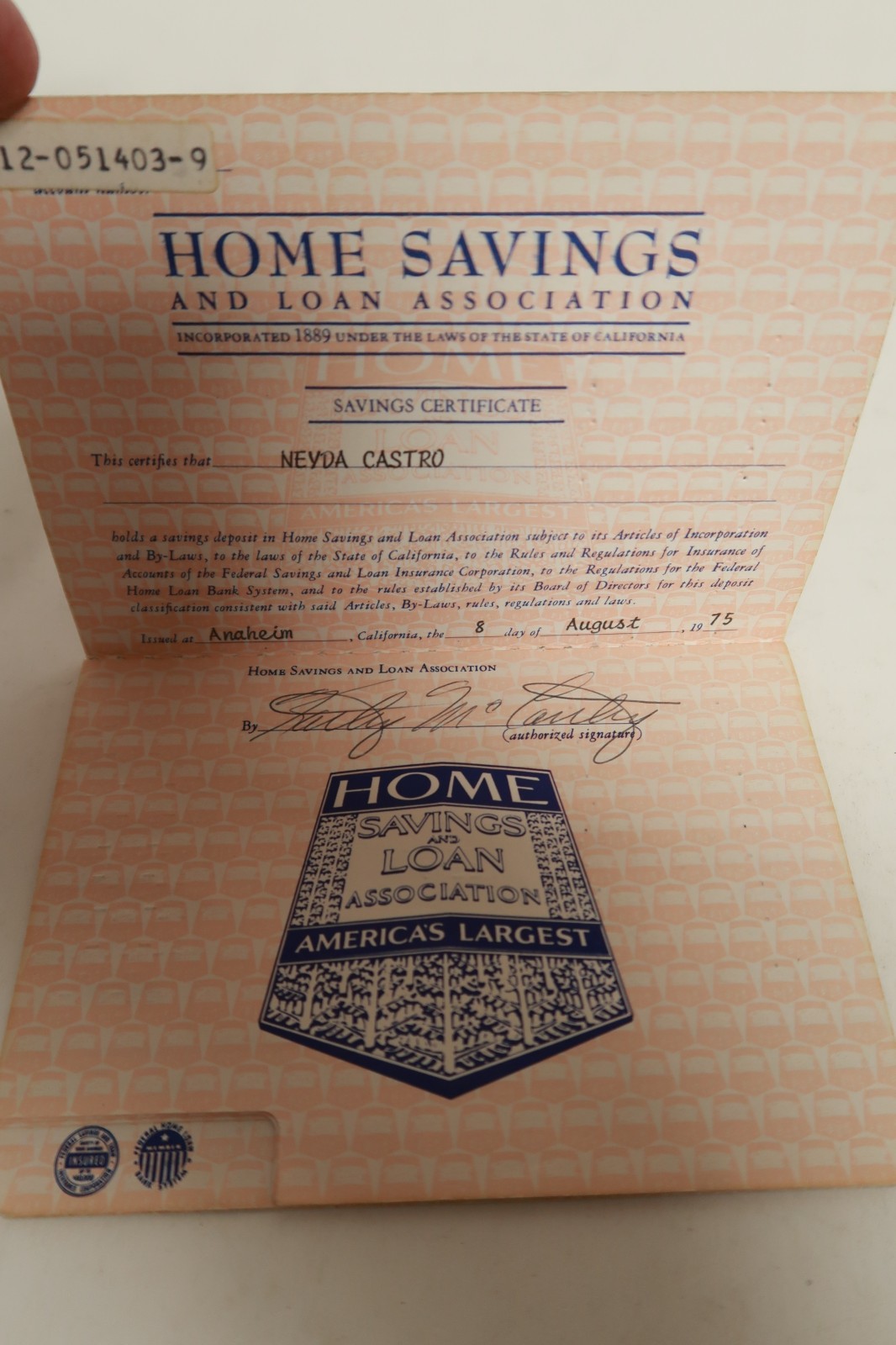 Home Savings of America Bank Set of VTG Expired Savings Certificates 1970’s