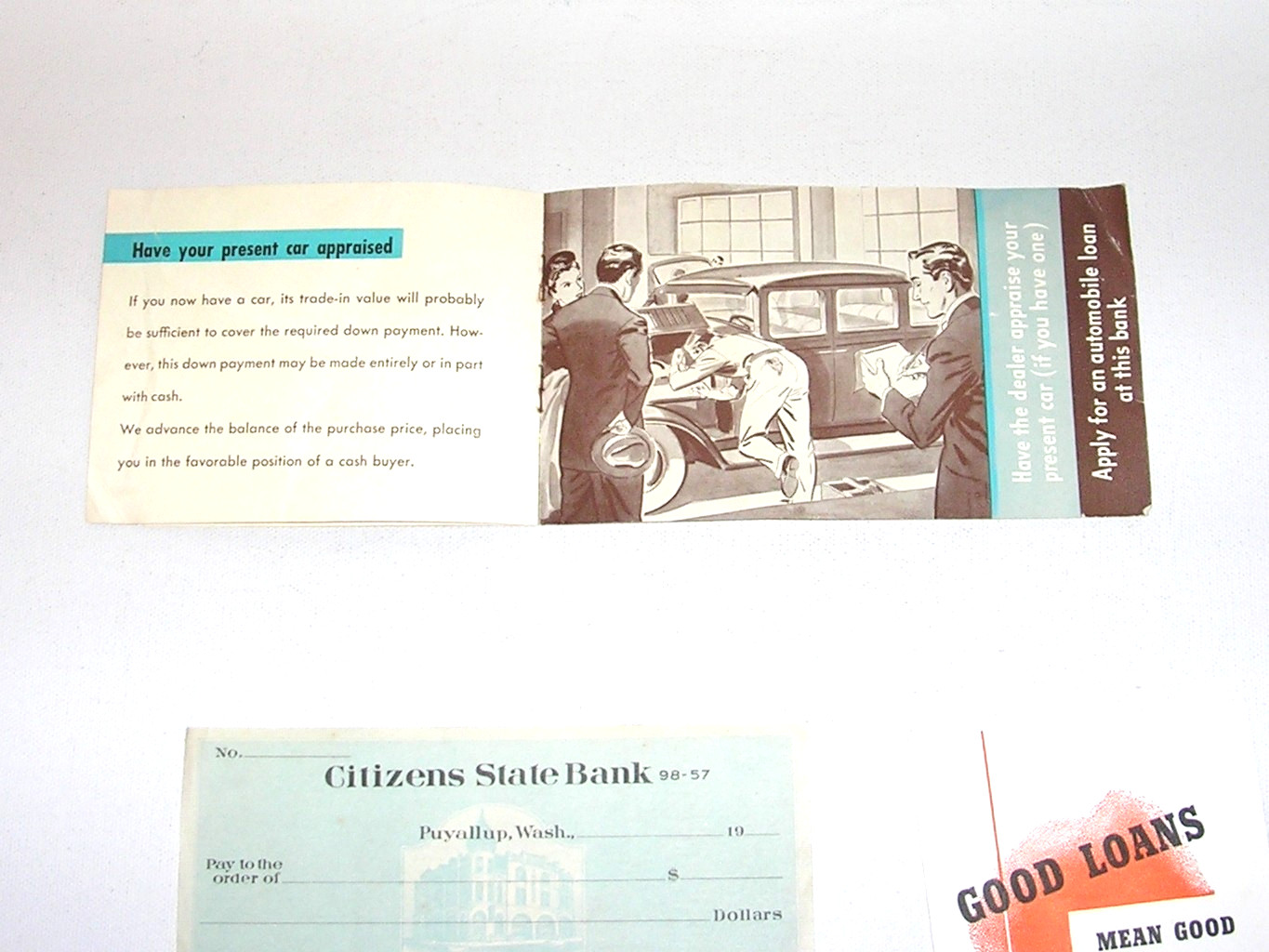 Vintage 1940’s Citizen’s State Bank Puyallup Car Loan Advertising Ephemera Etc.