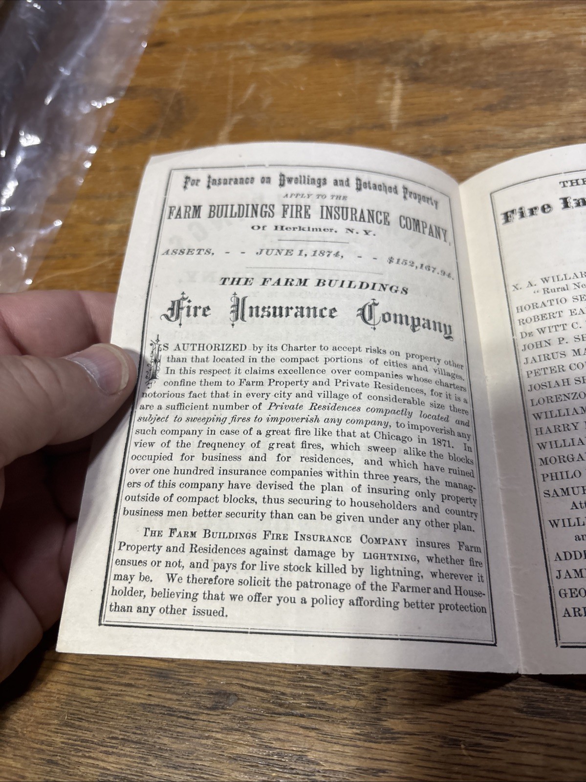 Farm Buildings Fire Insurance Policy 1874 Canton NY RH Roulston Agent