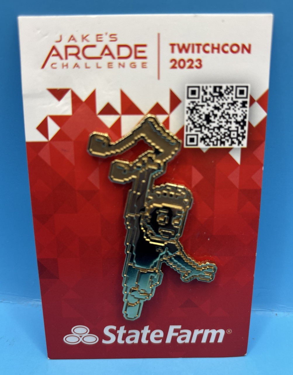 2023 State Farm Jake’s Arcade Challenge 2.5″ TwitchCon Lapel Pin – New on Card
