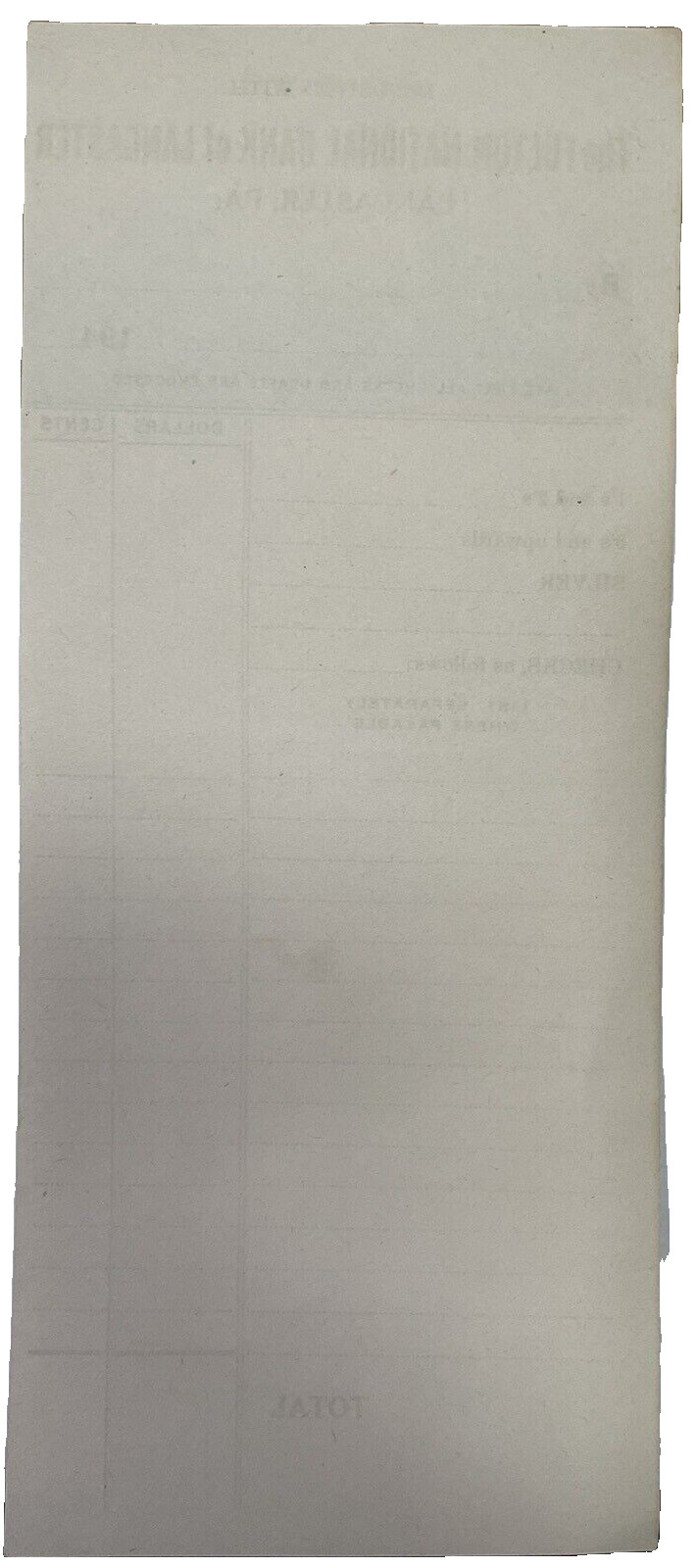 Vintage Fulton National Bank Deposit Slip 1940’s Blank Lancaster PA origin NOS
