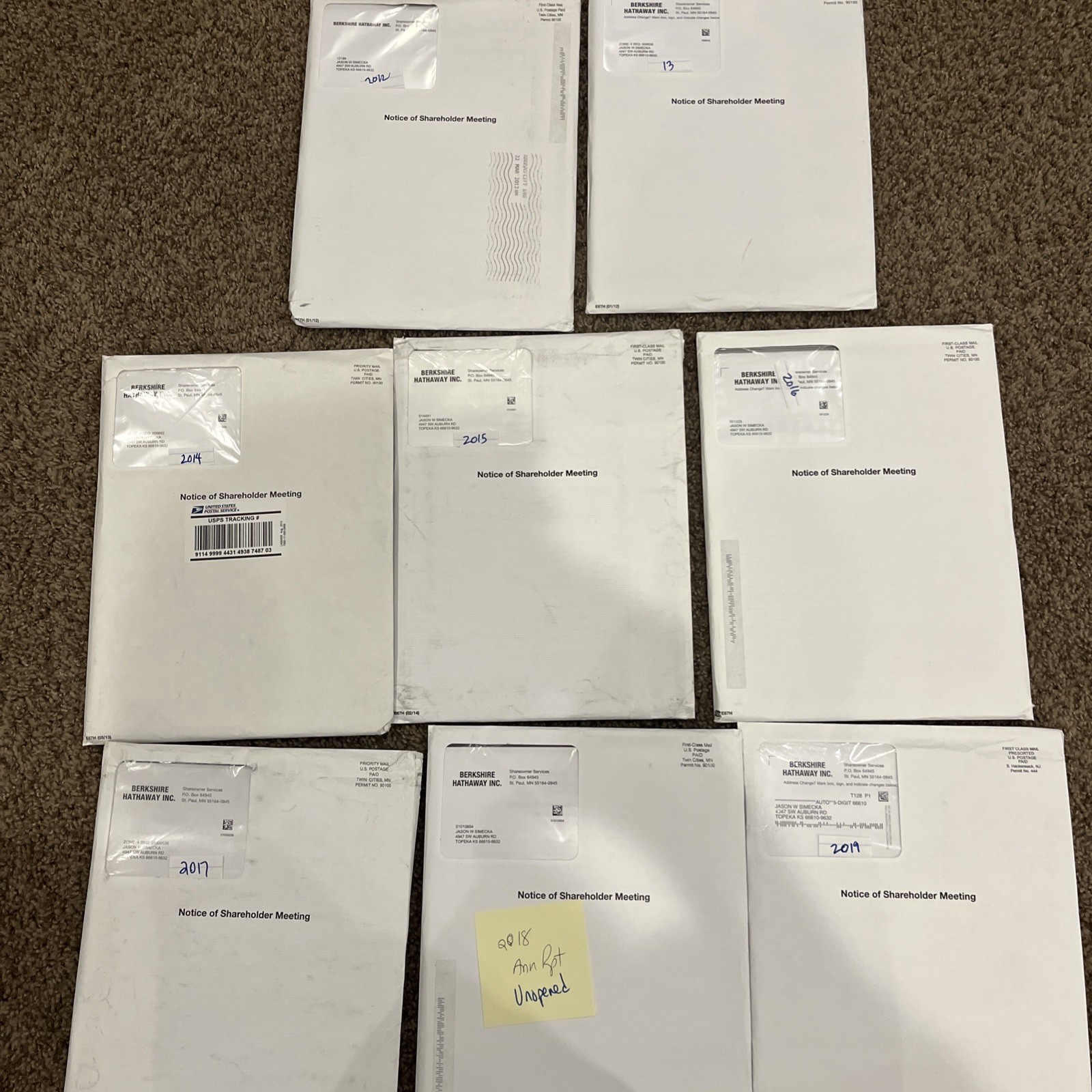 Lot 6 Berkshire Hathaway Annual Reports, Original Inserts Buffett 2013-2018