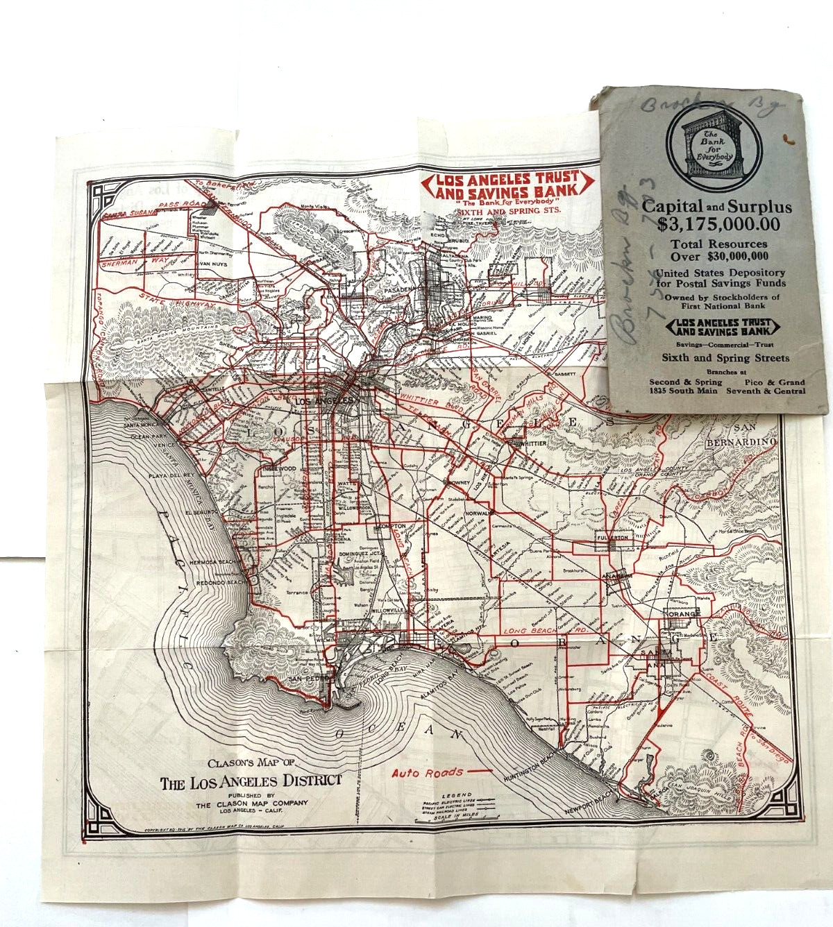 1918 Advertising Booklet “Los Angeles Trust & Savings Bank” w/ Map of L.A. *