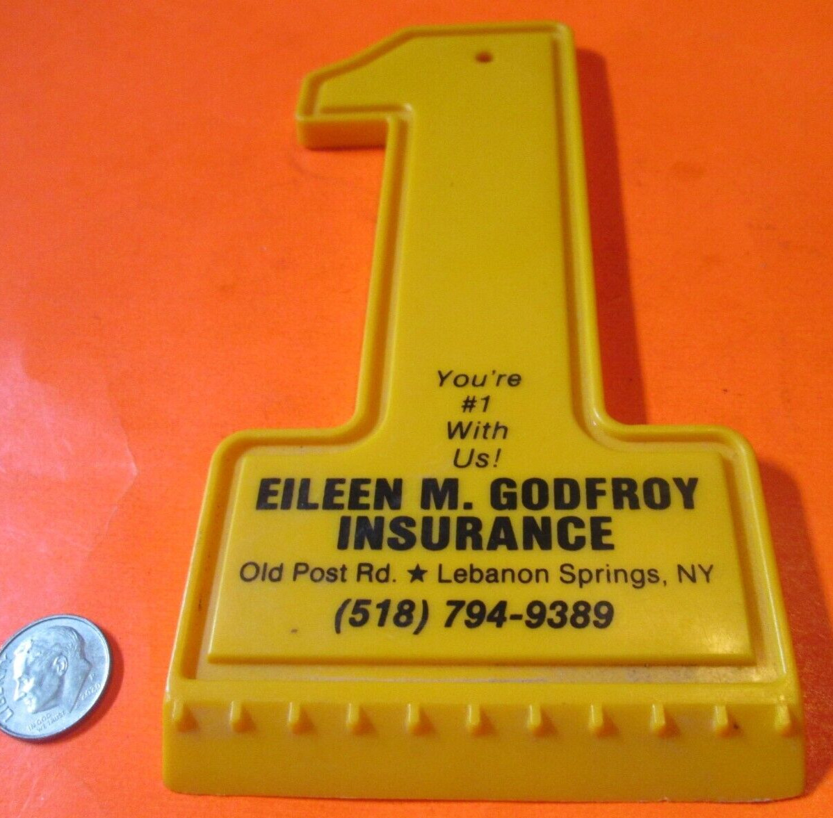 VINTAGE EILEEN M. GODFROY INSURANCE ICE SCRAPER LEBANON SPRINGS NEW YORK