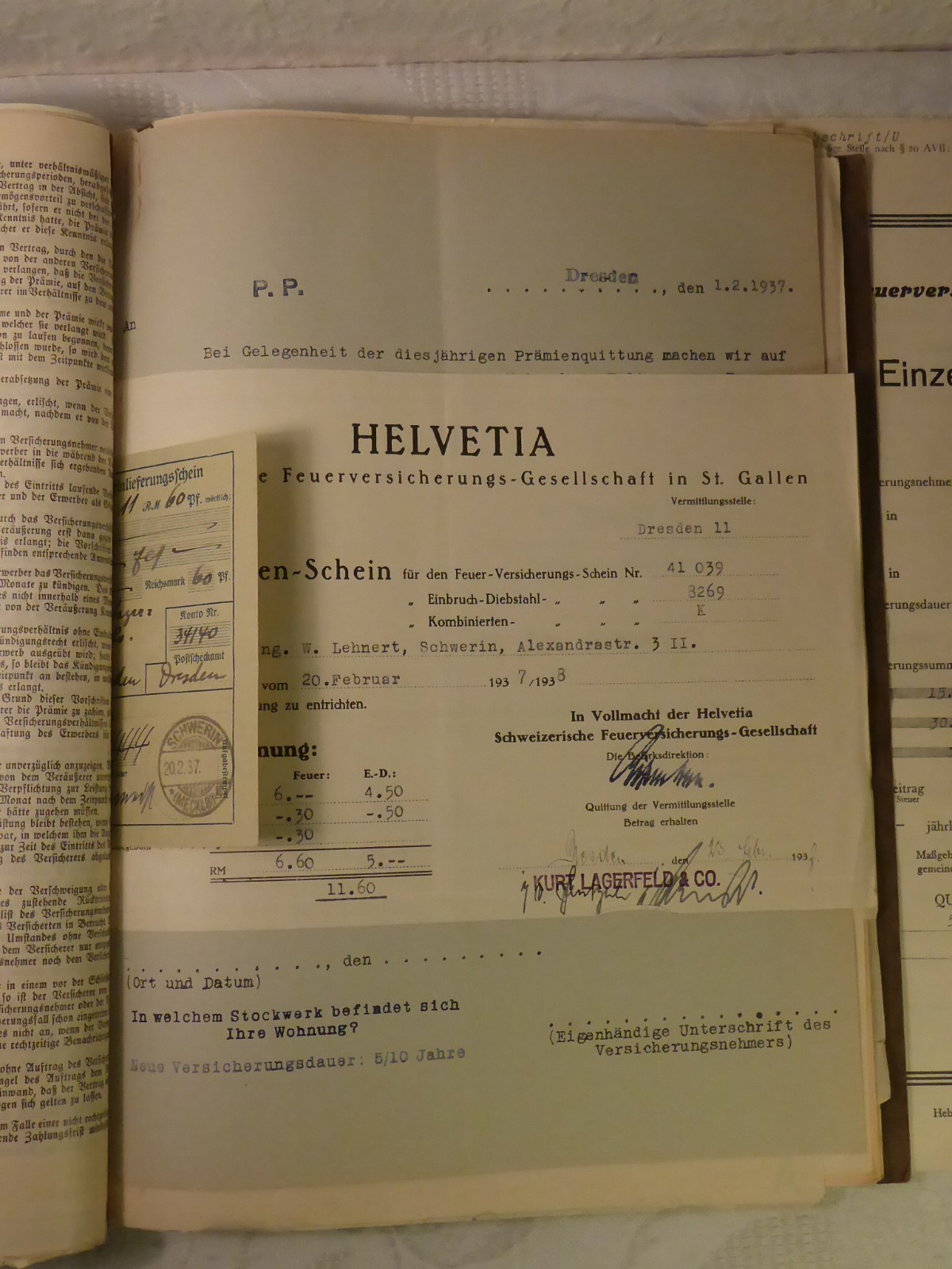 Old Folder With Documents Insurance Policy Insurance Certificate c. 1930-1945