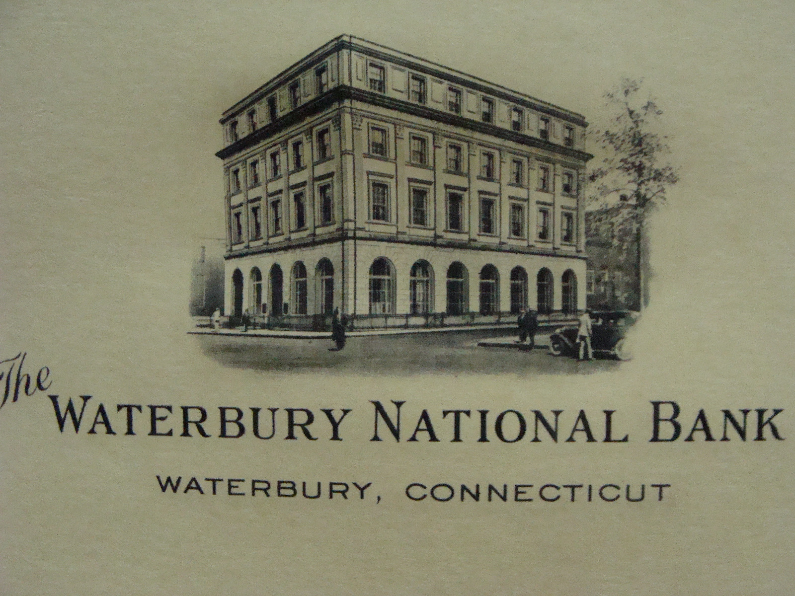orig 1940s Printing ex. PHOTOGRAVURE Letterhead: WATERBURY NATIONAL BANK