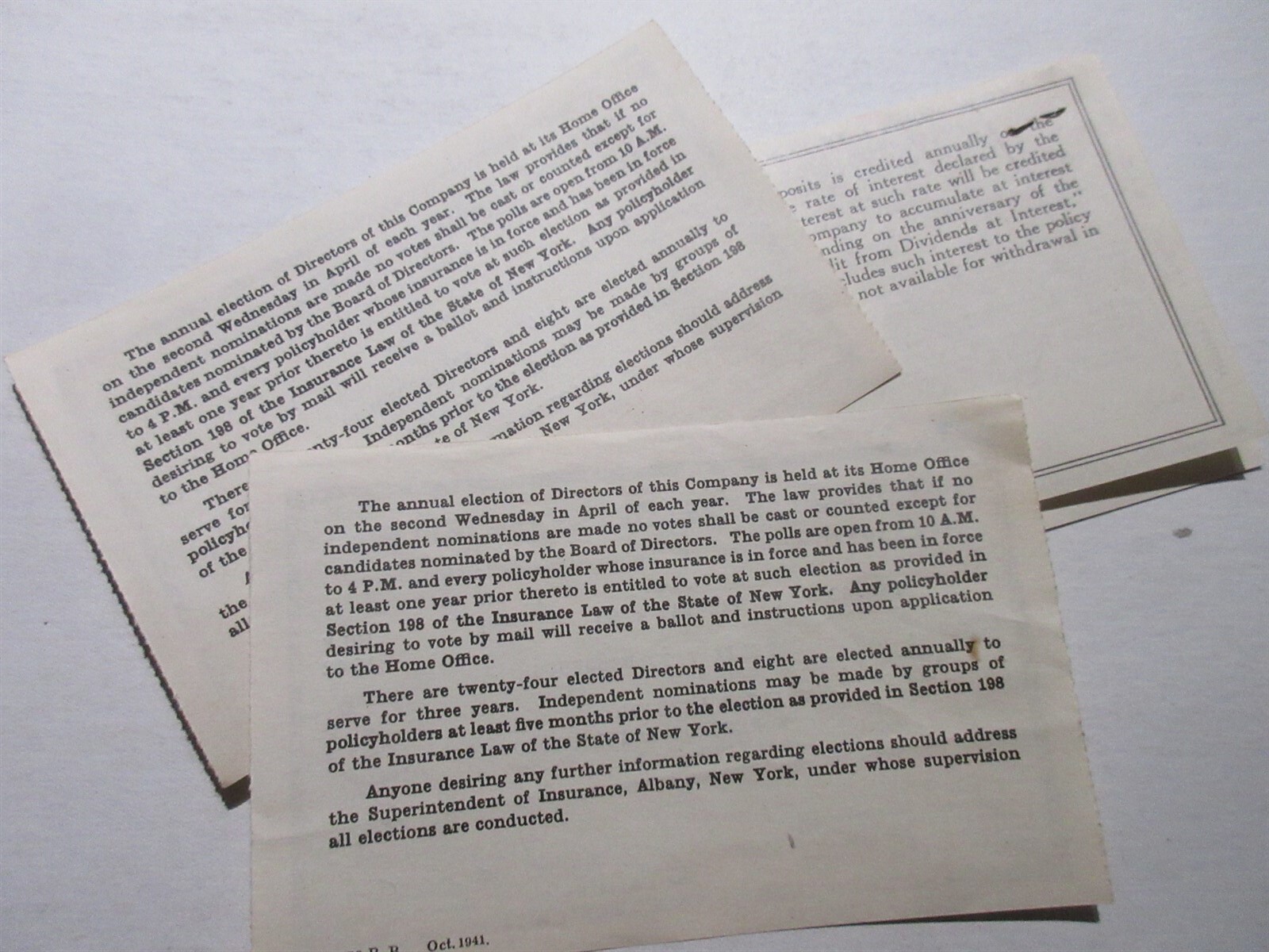 lot of 1942 New York Insurance Company Premium Receipts